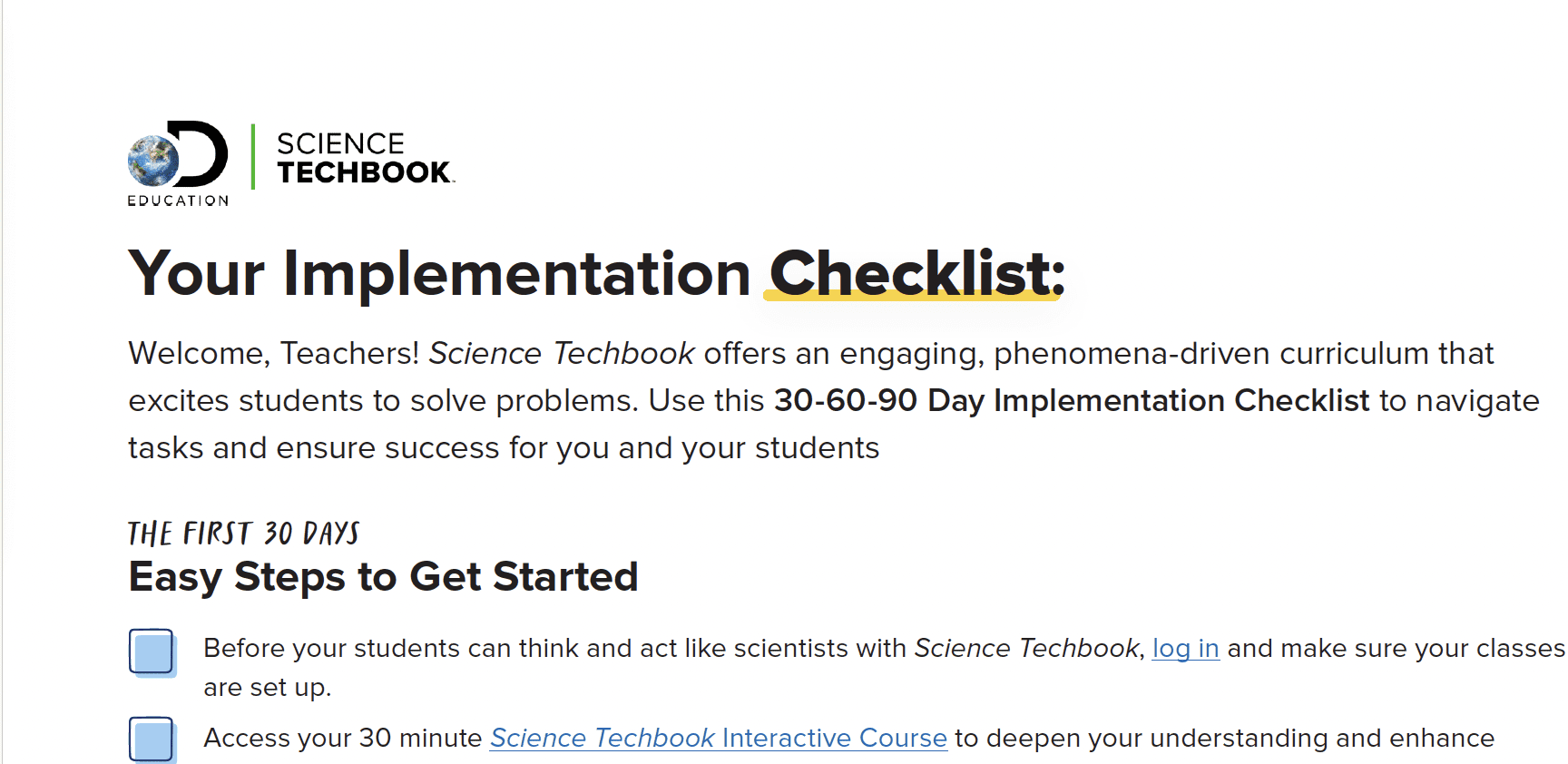 STB Implementation Checklist for Teachers STB Implementation Checklist for Teachers