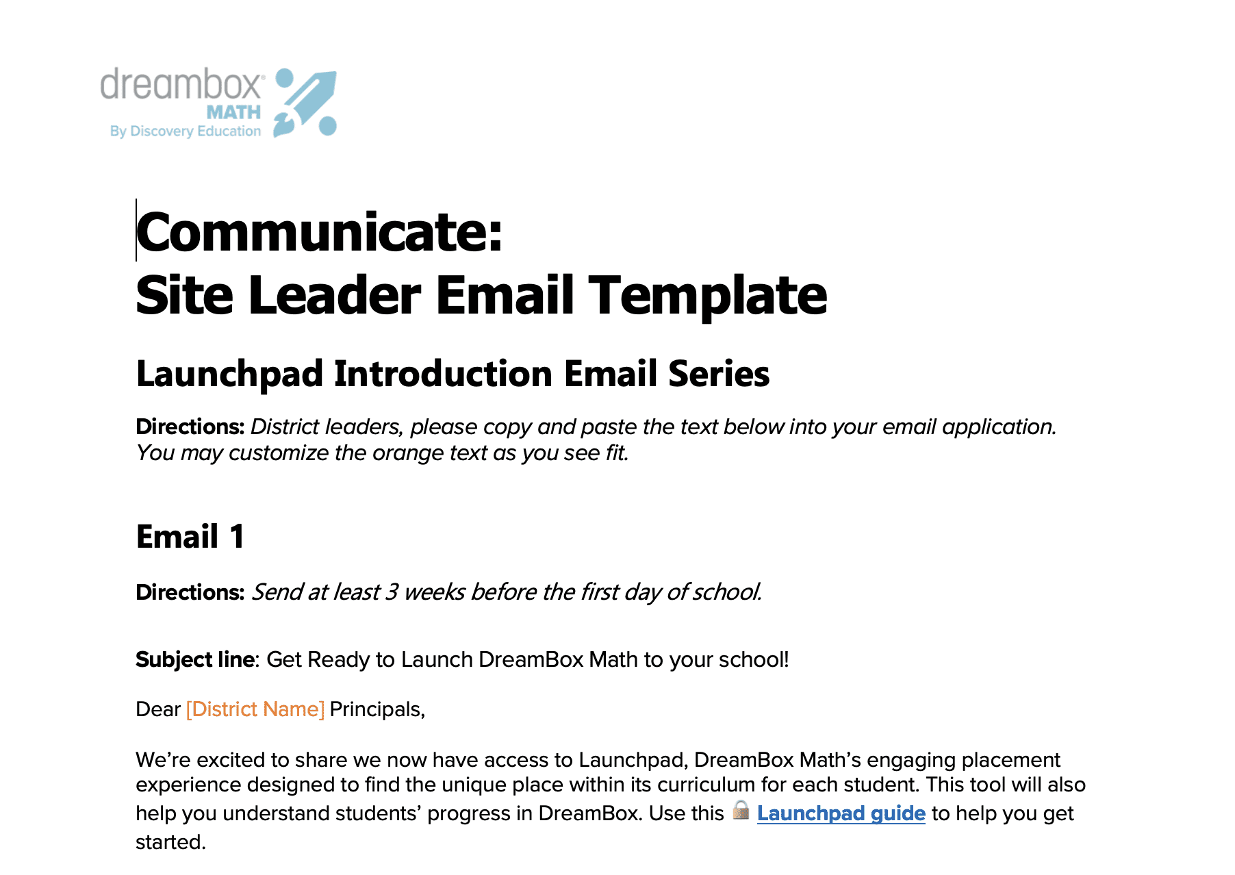 DBM District to Site Leader Email Tempalte District to Site Leader Email Tempalte