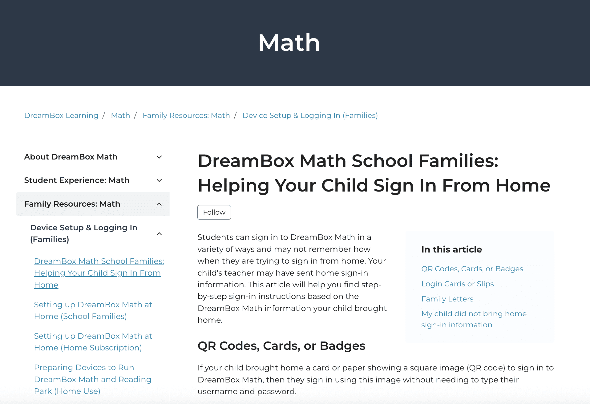 DreamBox Math School Families: Helping Your Child Sign In From Home Help Center Article
