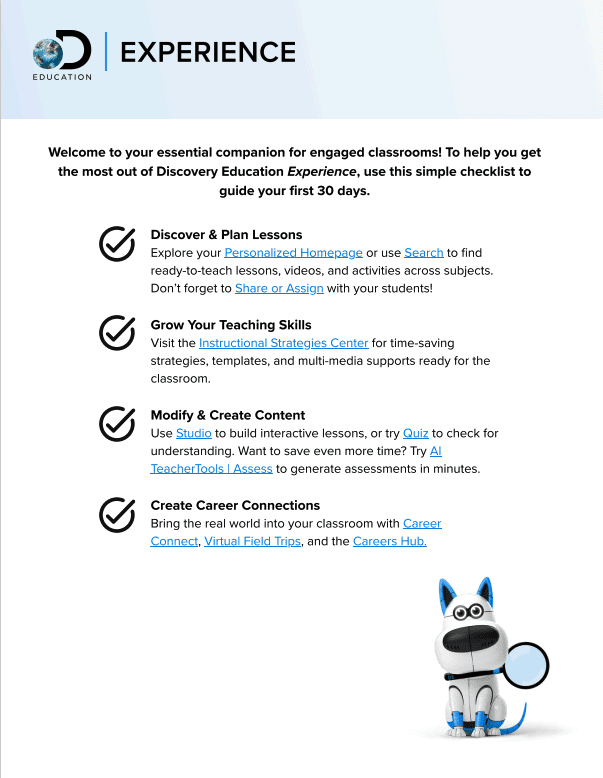 checklist for Experience teachers