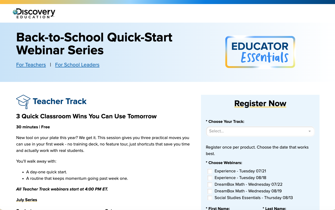 educator essentials registration page 2026