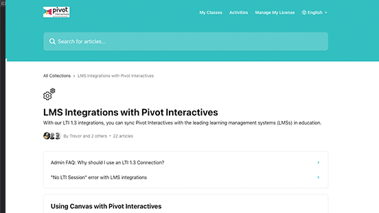 pivot lms integrations screenshot