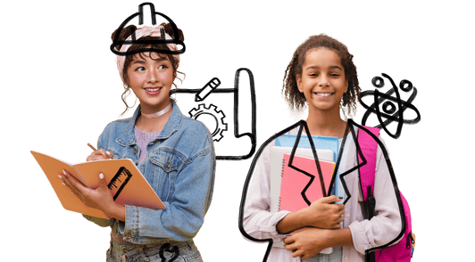 students with science career doodles