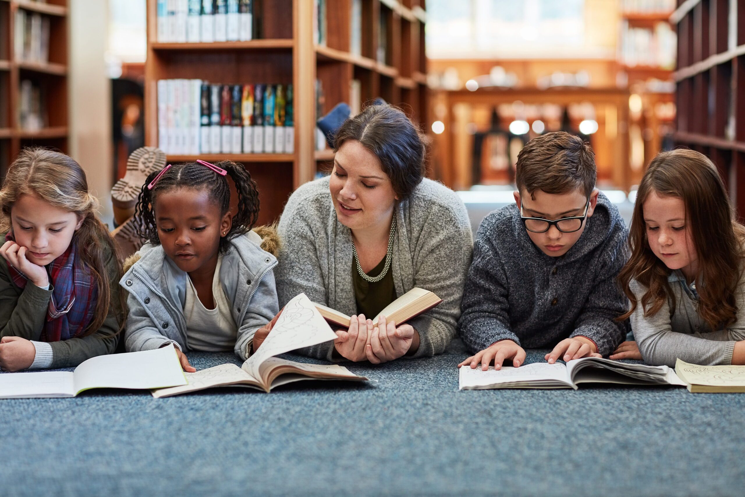 students reading
