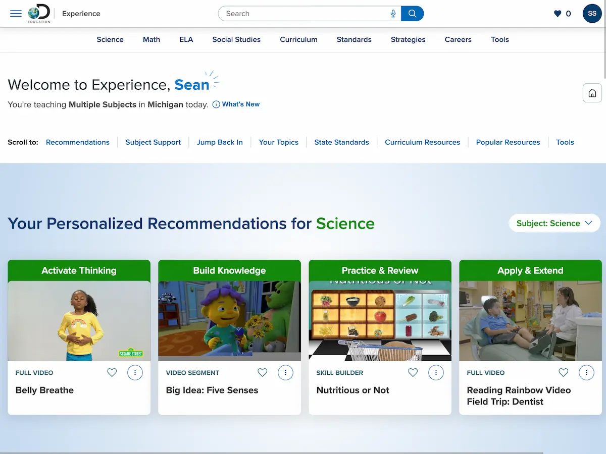 de experience science personalized recs screenshot