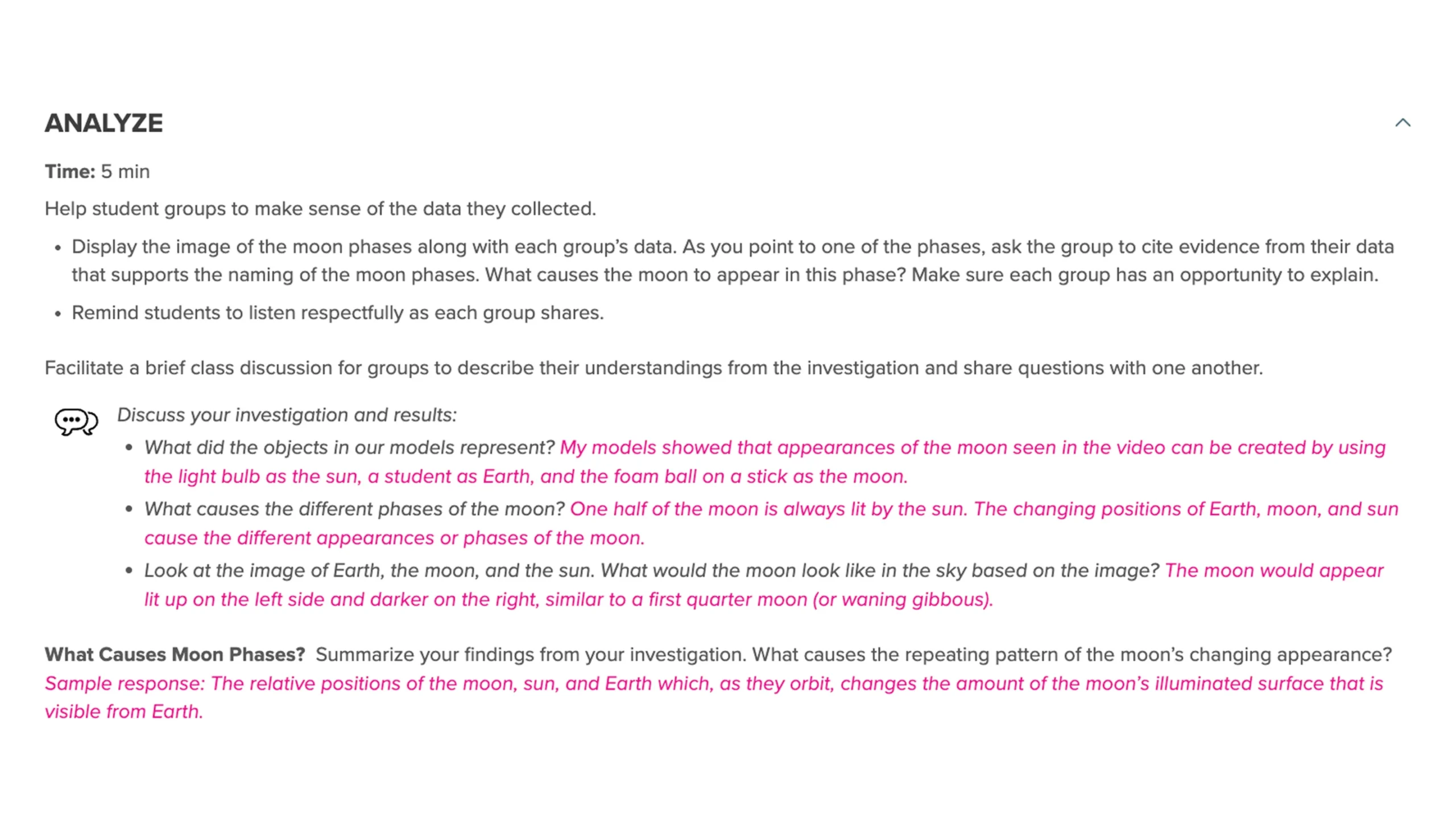 Science Techbook Analyze lesson section